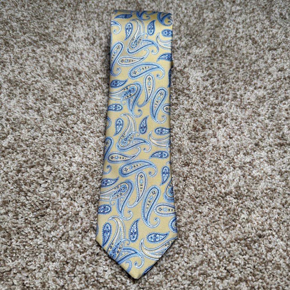 Jos. A. Bank Mens Gold‎ Blue Paisley Silk Blend Classic Necktie RN 31608